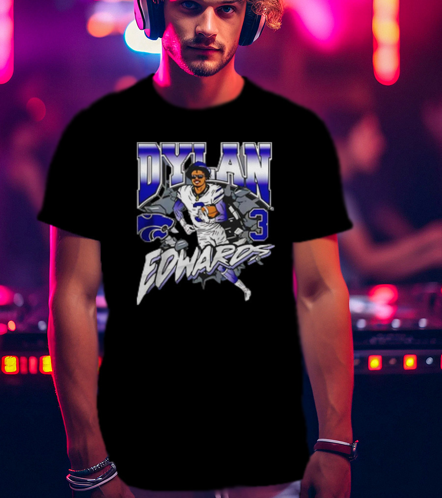 Dylan Edwards K-State Football Caricature Wildcats Number 3 T-Shirt