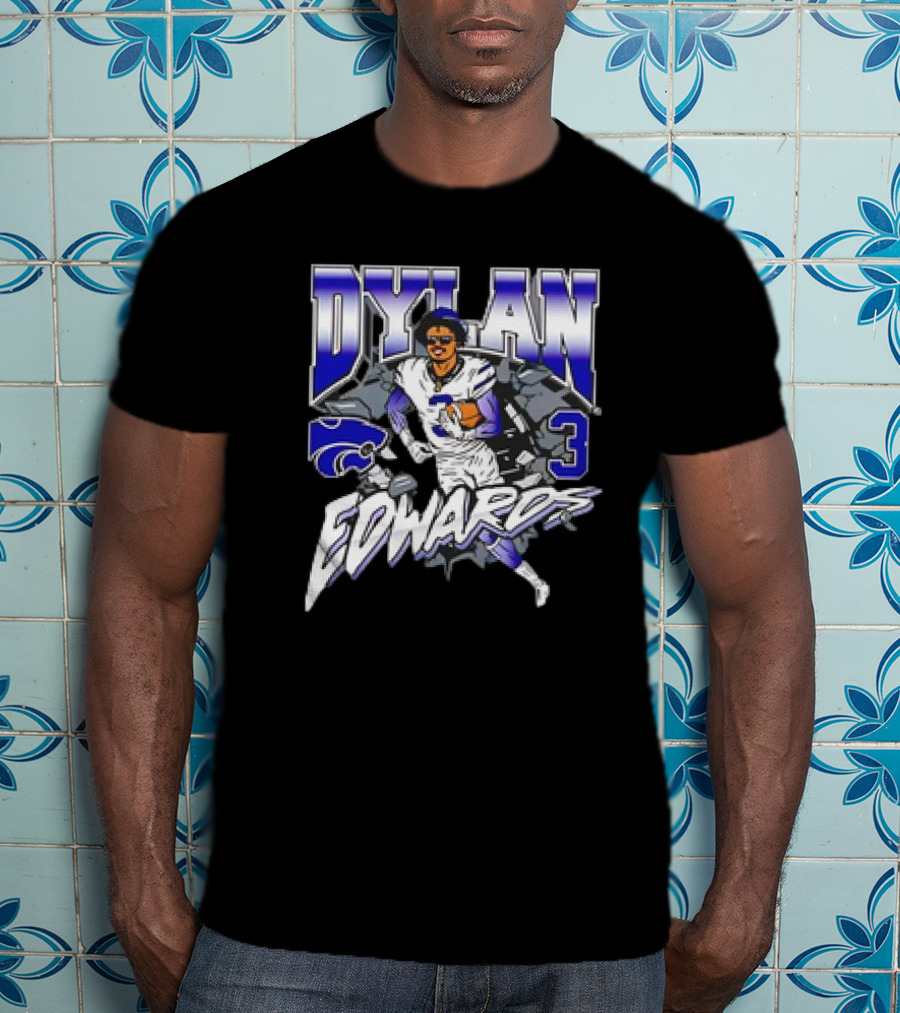 Dylan Edwards K-State Football Caricature Wildcats Number 3 T-Shirt