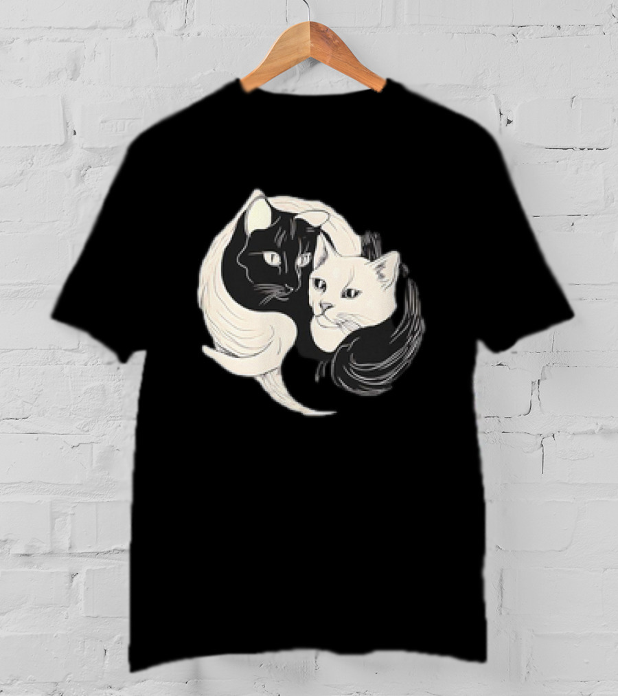 Yin Yang Cats Black And White Circle Harmony T-Shirt