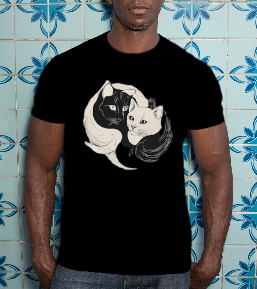 Yin Yang Cats Black And White Circle Harmony T-Shirt
