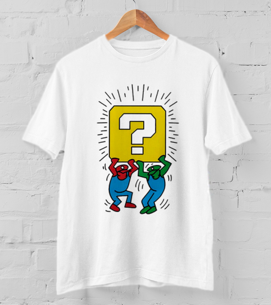 Mario And Luigi Lifting Block Keith Haring Style Pop Art Brothers T-Shirt