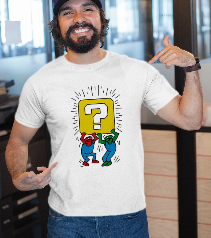 Mario And Luigi Lifting Block Keith Haring Style Pop Art Brothers T-Shirt