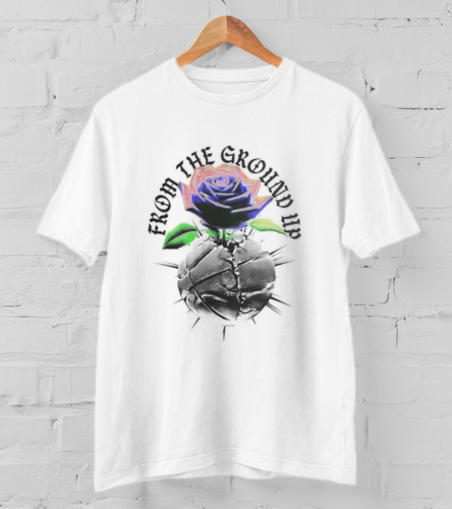 From The Ground Up Blue Rose And Cracked Earth T-Shirt