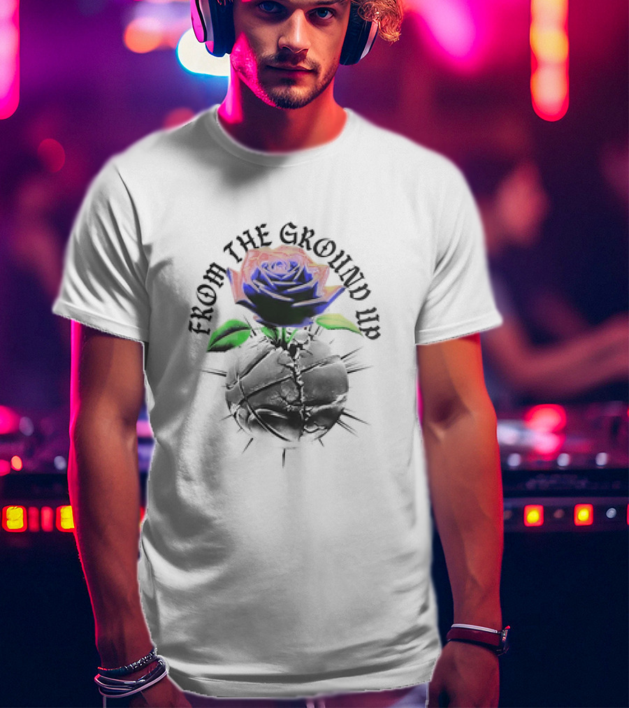 From The Ground Up Blue Rose And Cracked Earth T-Shirt