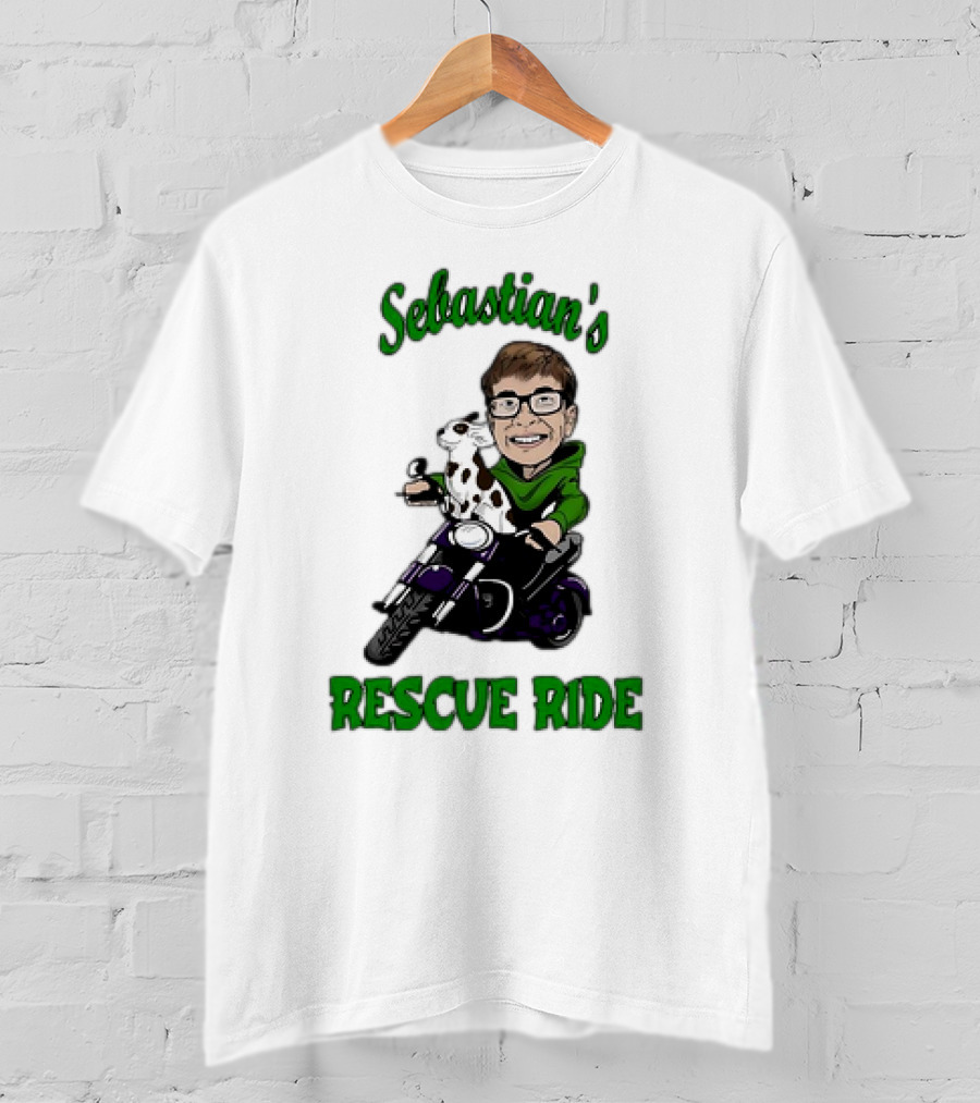 Sebastian's Rescue Ride Sebastian Rogers Motorcycle Puppy Adventure T-Shirt