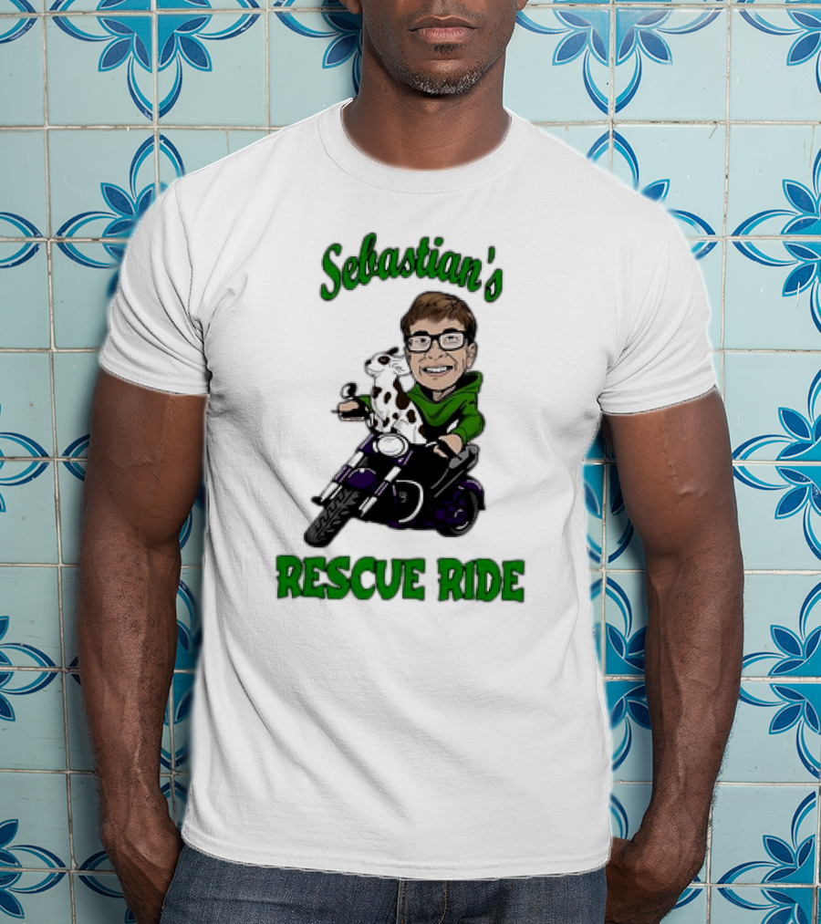 Sebastian's Rescue Ride Sebastian Rogers Motorcycle Puppy Adventure T-Shirt