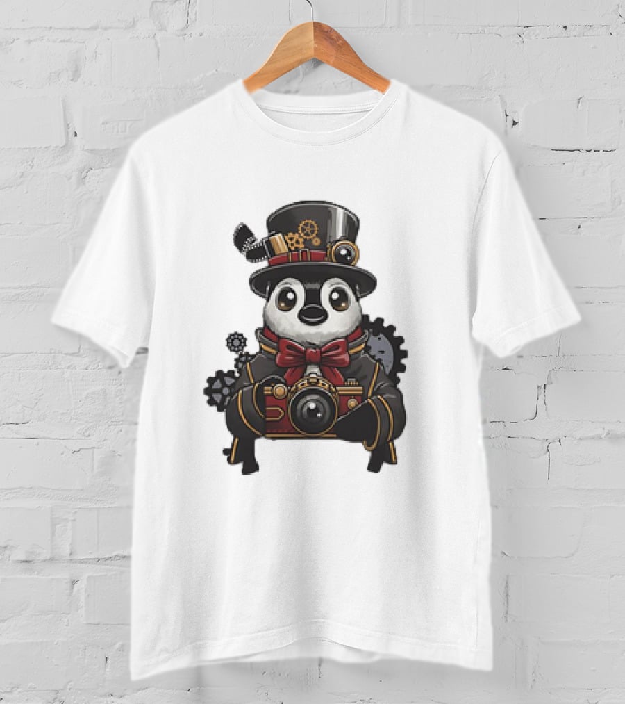 Steampunk Penguin Photographer With Gears And Vintage Camera T-Shirt