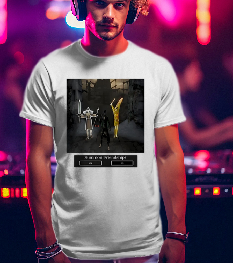 Summon Friendship? Yes No Characters With Swords And Wings T-Shirt
