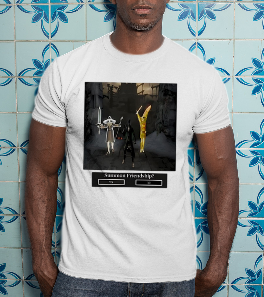 Summon Friendship? Yes No Characters With Swords And Wings T-Shirt