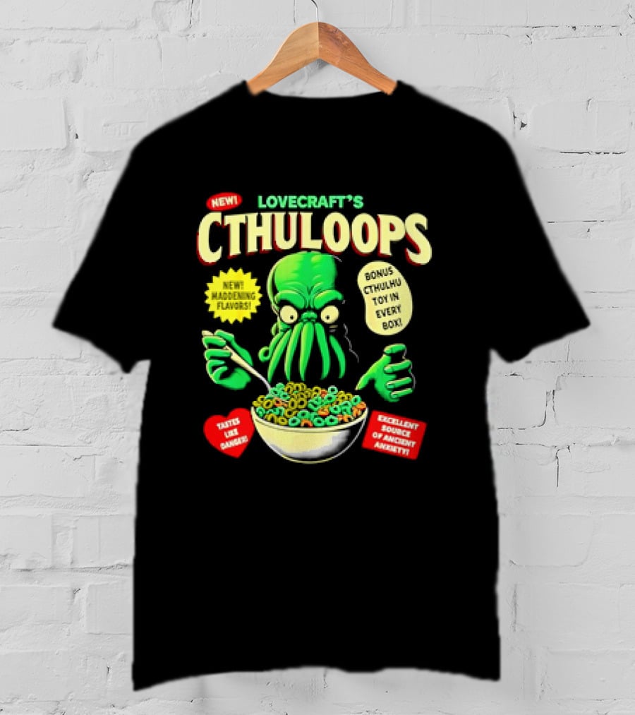 Lovecraft's Cthuloops New Maddening Flavors Bonus Cthulhu Toy IN Every Box Excellent Source Of Ancient Awakening Tastes Like Danger T-Shirt