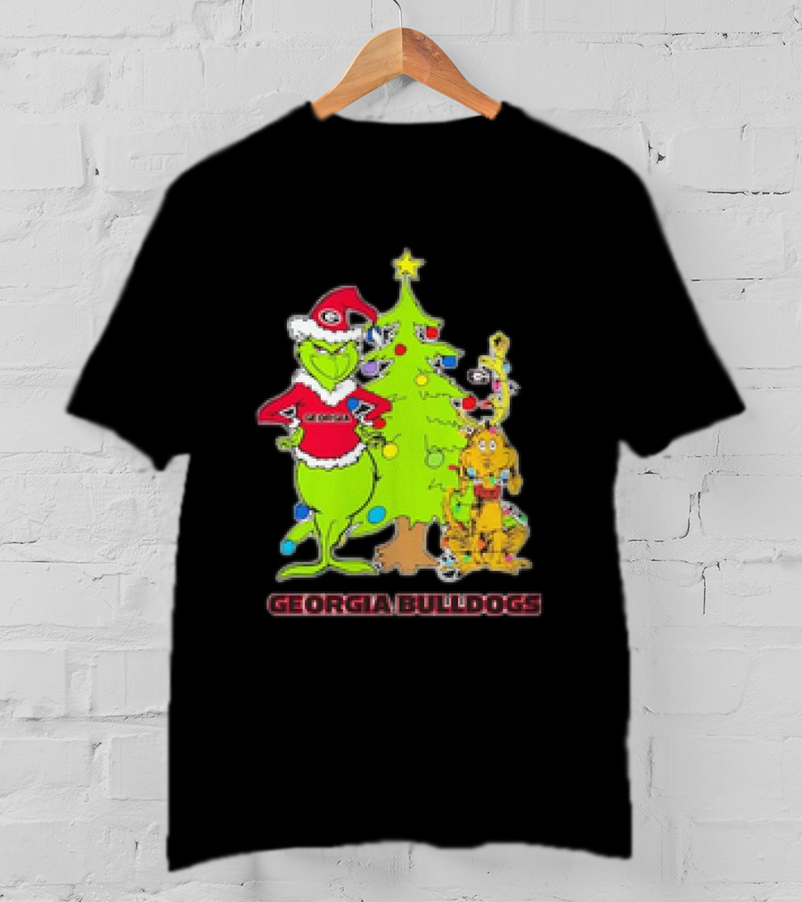 Georgia Bulldogs Grinch Christmas Tree Football T-Shirt