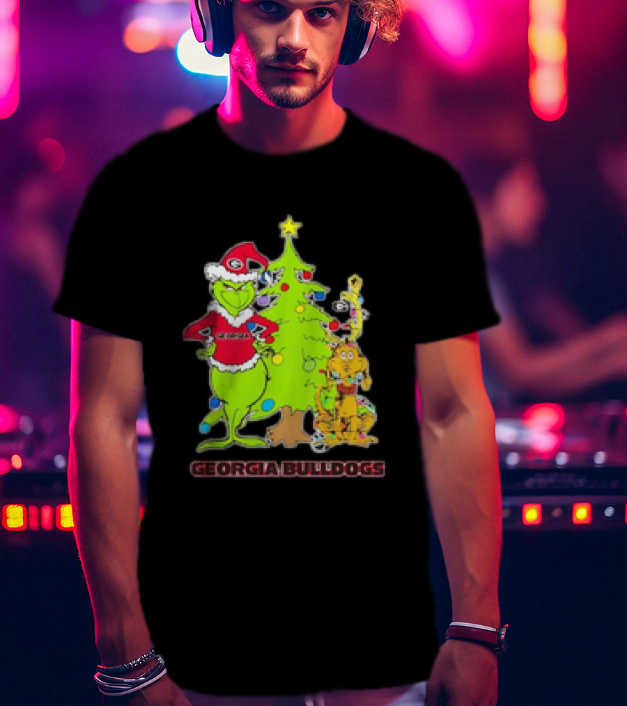 Georgia Bulldogs Grinch Christmas Tree Football T-Shirt