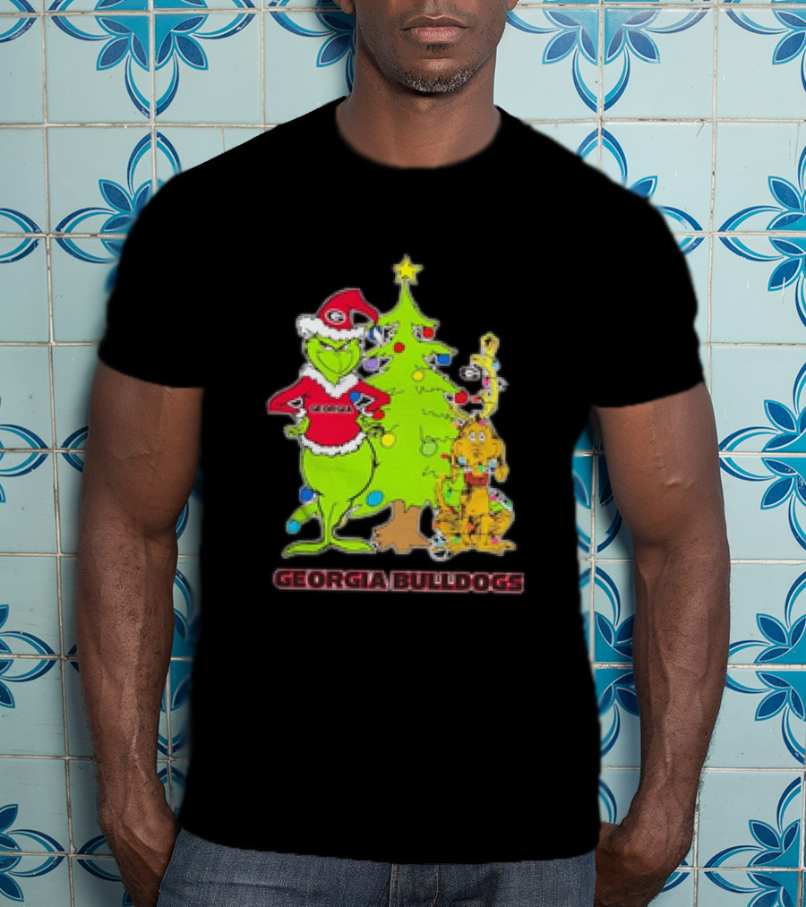 Georgia Bulldogs Grinch Christmas Tree Football T-Shirt