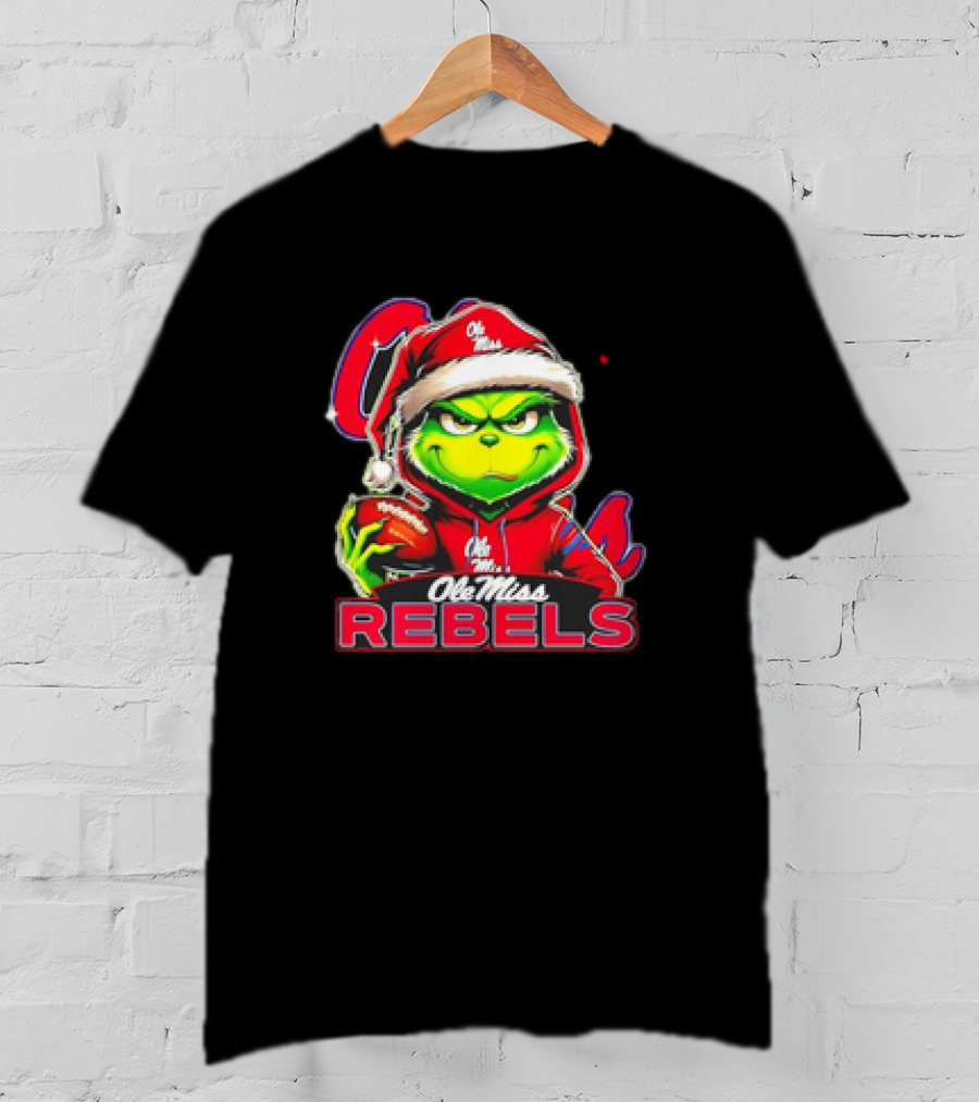 Grinch Ole Miss Rebels Christmas Football Santa T-Shirt