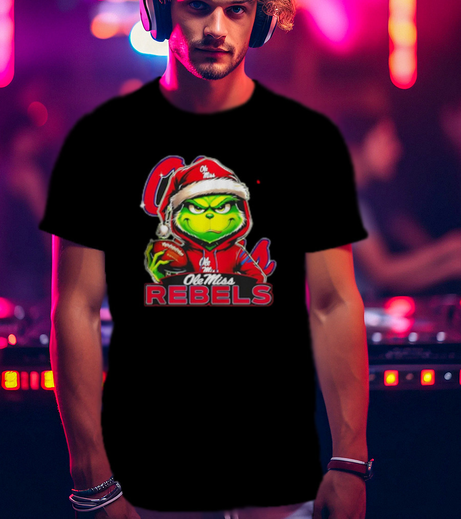 Grinch Ole Miss Rebels Christmas Football Santa T-Shirt