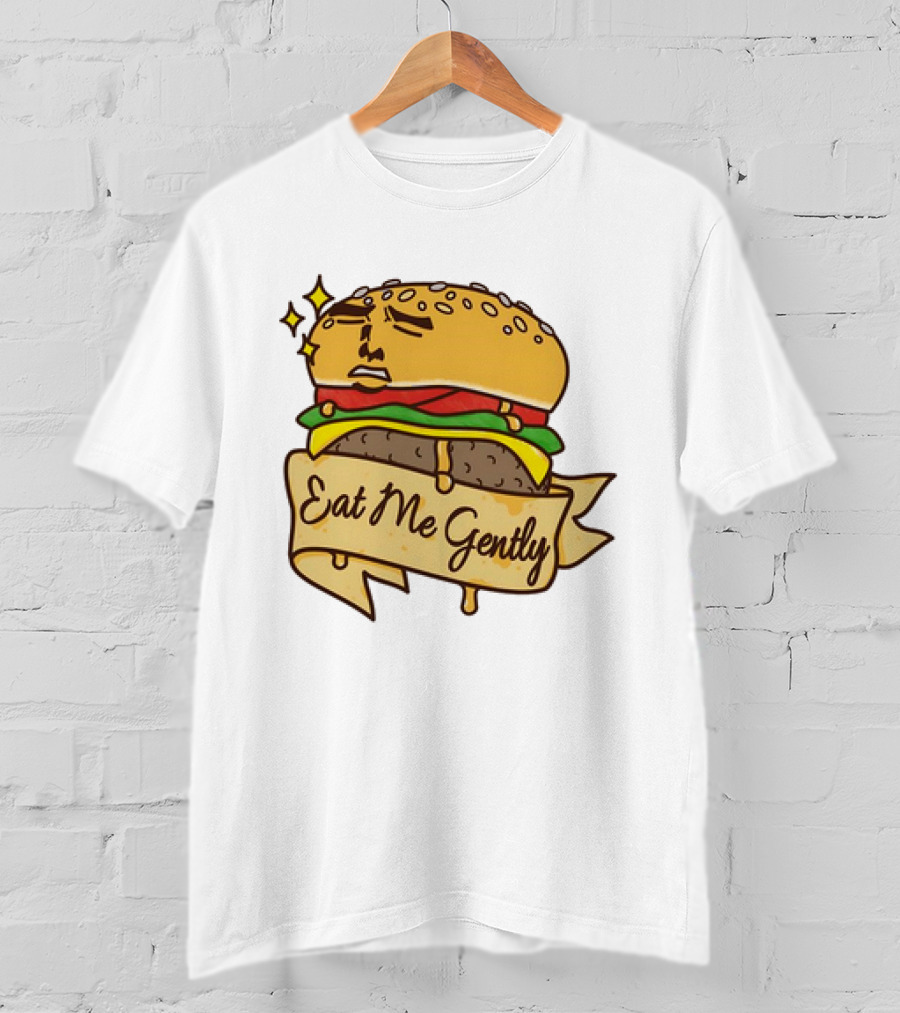 Eat Me Gently Cheeseburger With Face And Stars T-Shirt