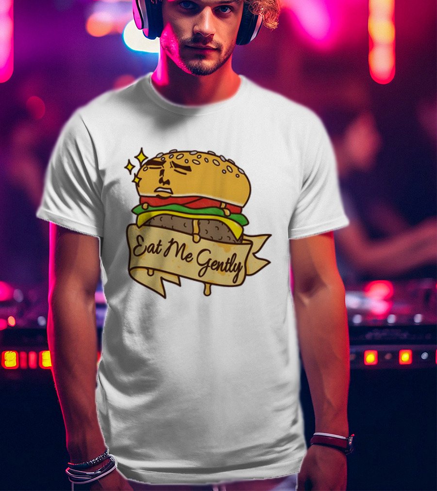 Eat Me Gently Cheeseburger With Face And Stars T-Shirt