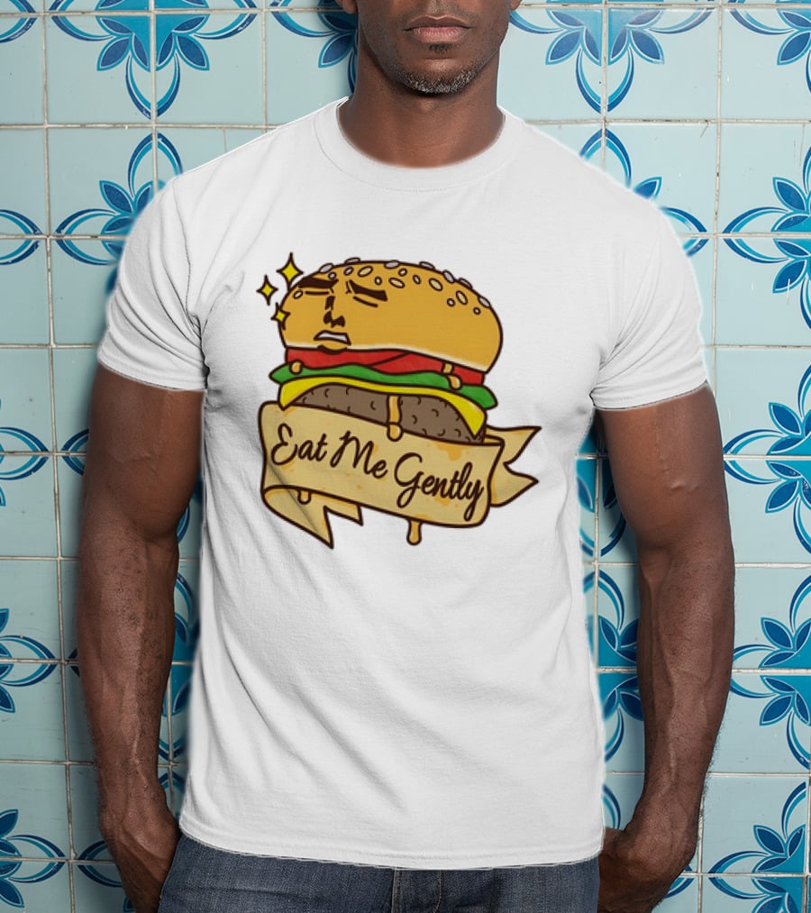 Eat Me Gently Cheeseburger With Face And Stars T-Shirt
