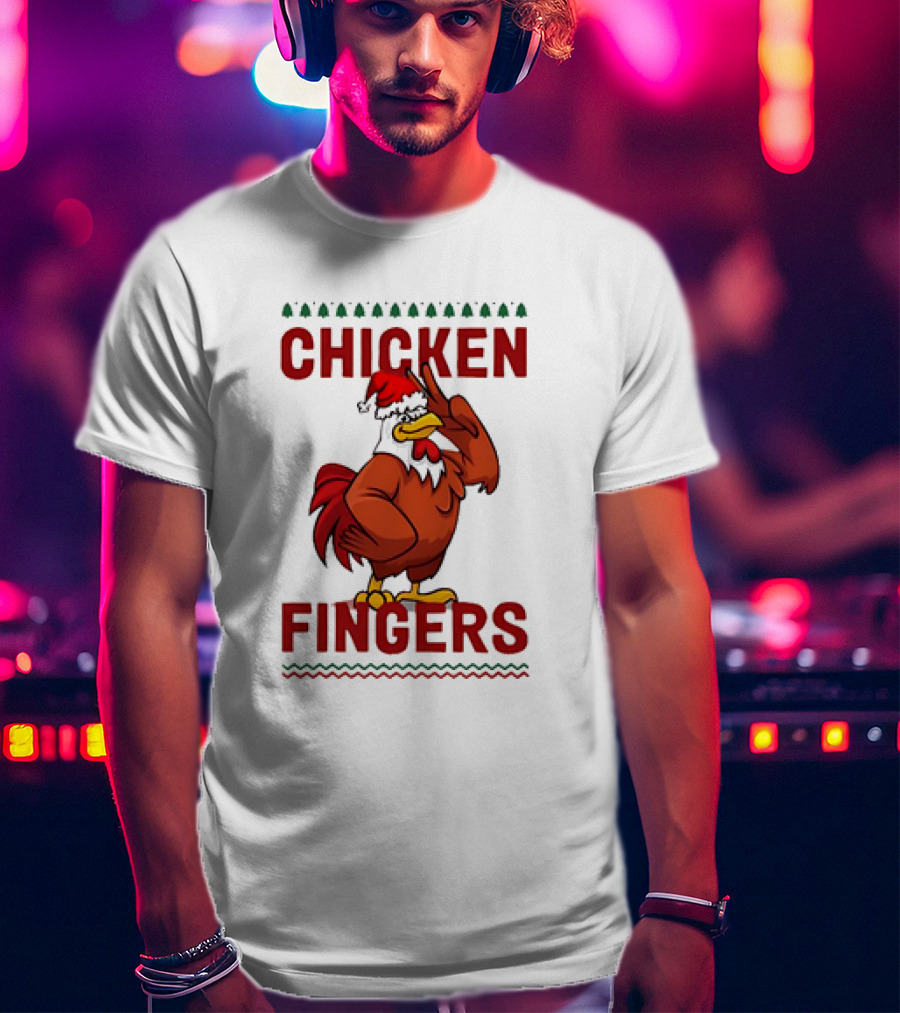 Chicken Fingers Santa Christmas Rooster Santa Hat T-Shirt