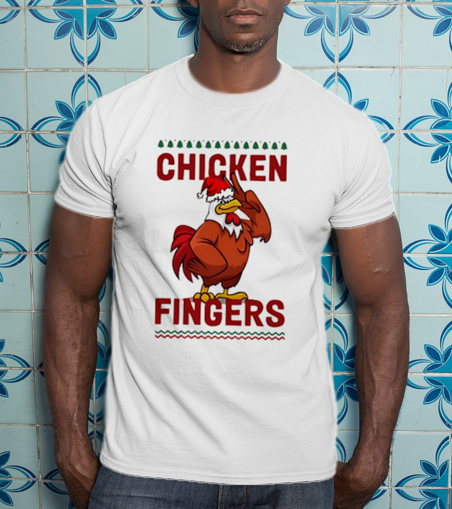Chicken Fingers Santa Christmas Rooster Santa Hat T-Shirt