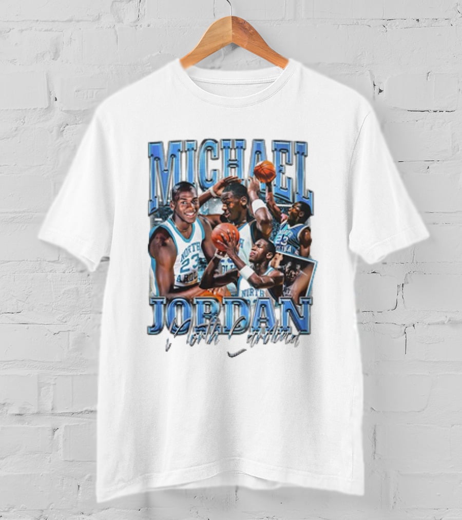 Michael Jordan North Carolina Basketball Vintage 23 Blue Graphics T-Shirt