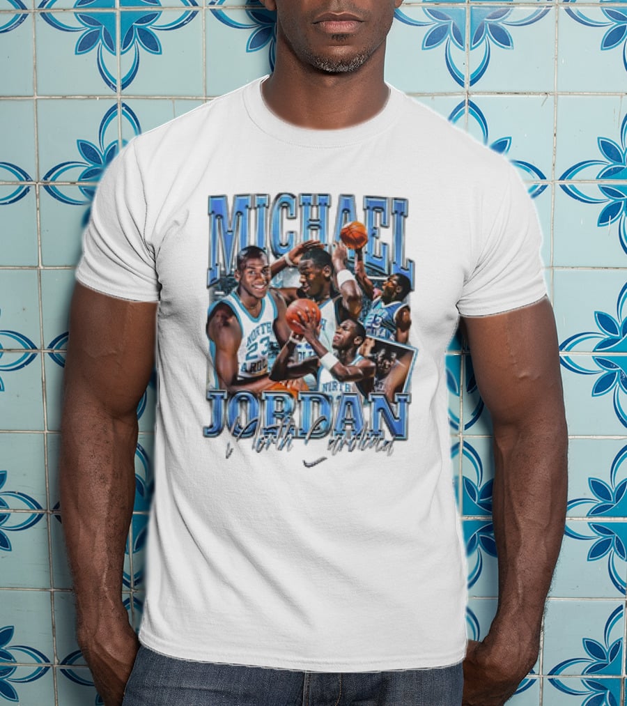 Michael Jordan North Carolina Basketball Vintage 23 Blue Graphics T-Shirt