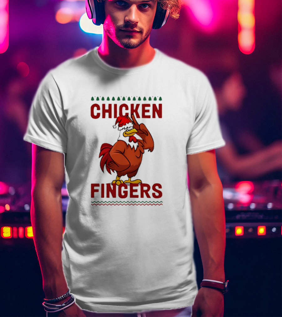 Chicken Santa Fingers Peace Sign T-Shirt