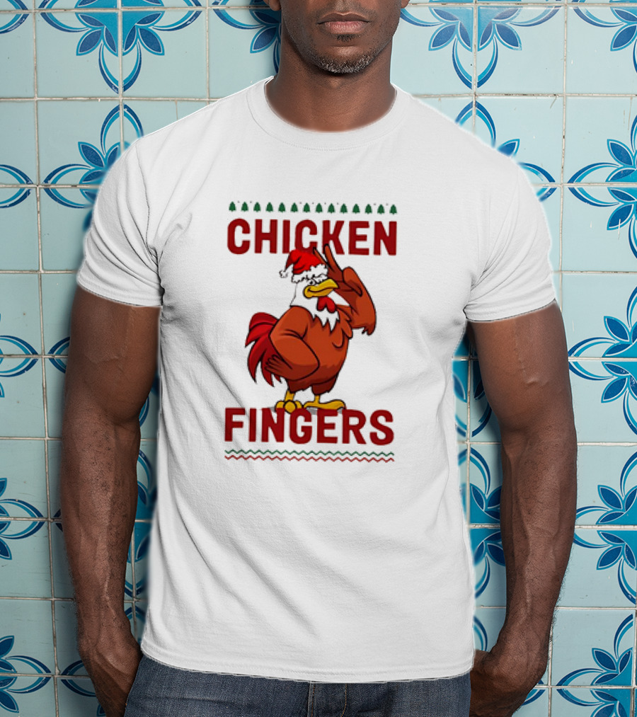 Chicken Santa Fingers Peace Sign T-Shirt