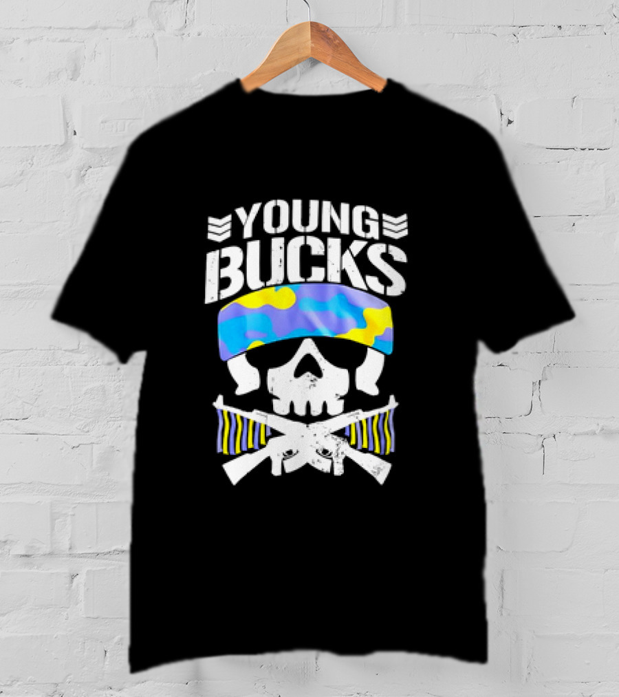 Young Bucks Skull With Camo Headband And Crossed Rifles T-Shirt
