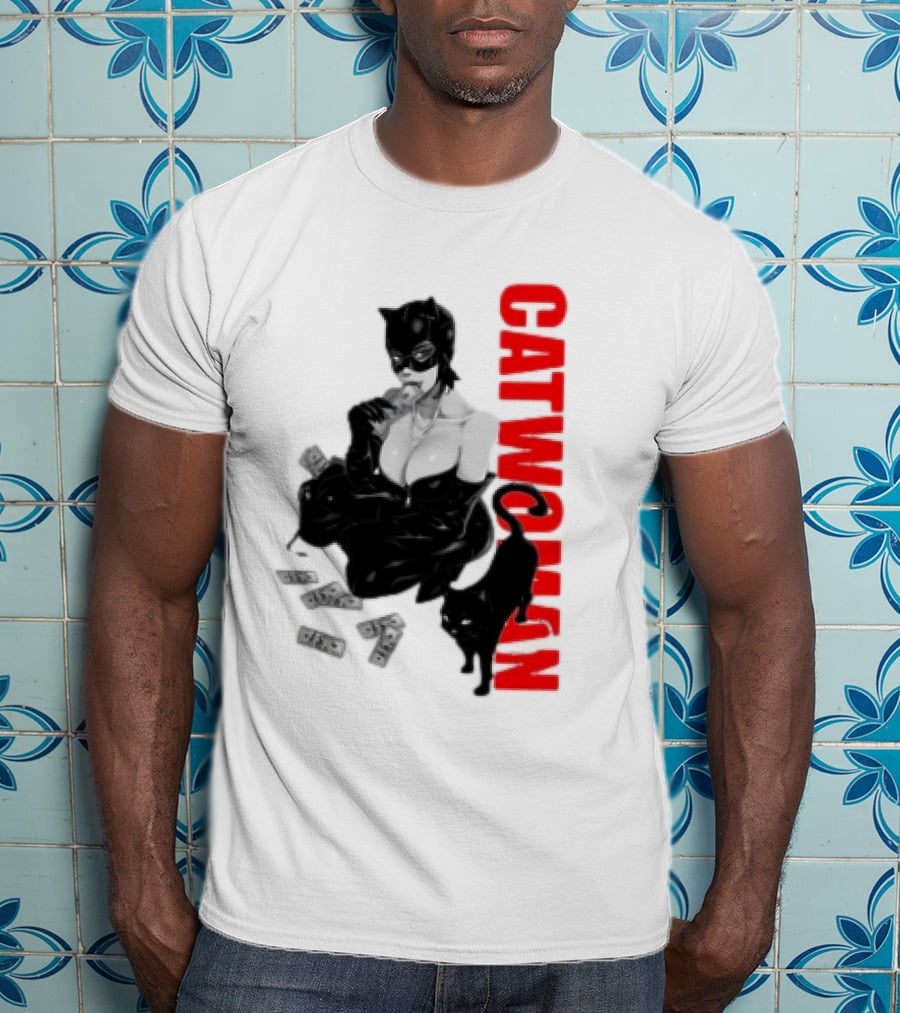 Catwoman Cartoon Noir With Money And Black Cat T-Shirt