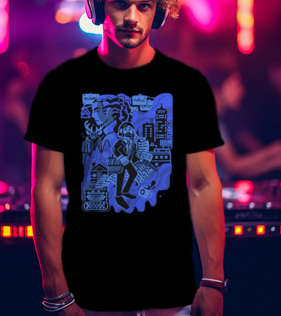 Alan Wake Herald Of Darkness Mystery Writers Typewriter Cityscape T-Shirt