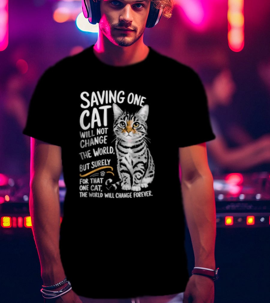 Saving One Cat Will Not Change The World But Surely For That One Cat The World Will Change Forever Cat T-Shirt
