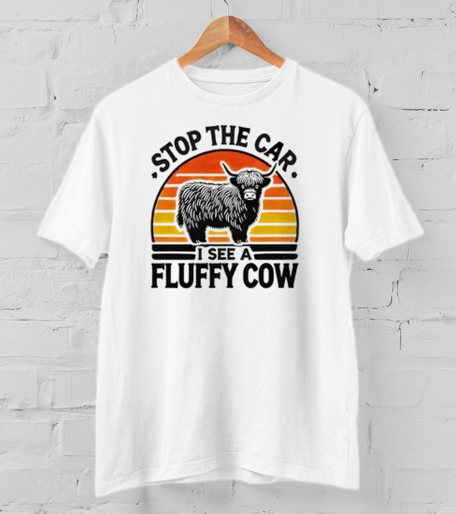 Stop The Car I See A Fluffy Cow Vintage Sunset T-Shirt
