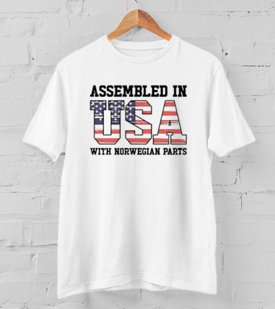 Assembled In USA Patriotic American Flag Design With Norwegian Parts T-Shirt
