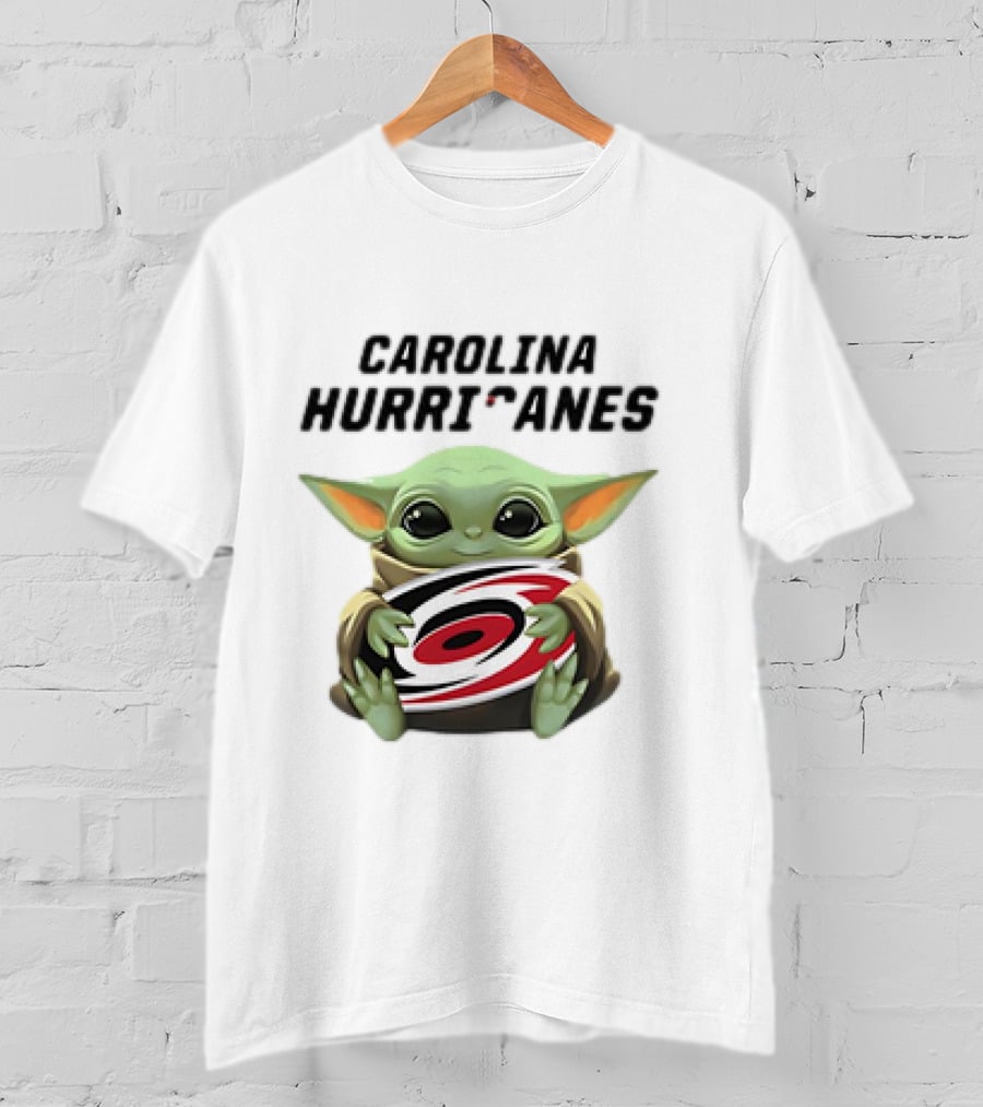 Baby Yoda Hugging Carolina Hurricanes Star Wars Crossover T-Shirt