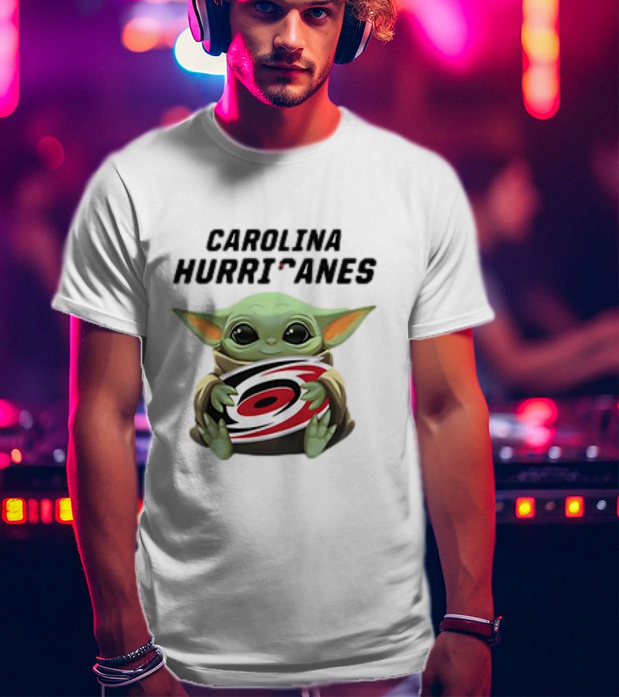 Baby Yoda Hugging Carolina Hurricanes Star Wars Crossover T-Shirt