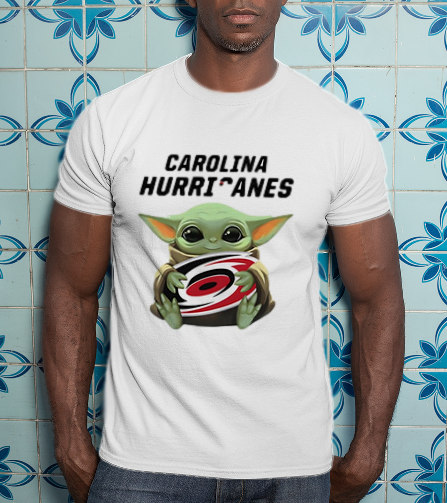 Baby Yoda Hugging Carolina Hurricanes Star Wars Crossover T-Shirt