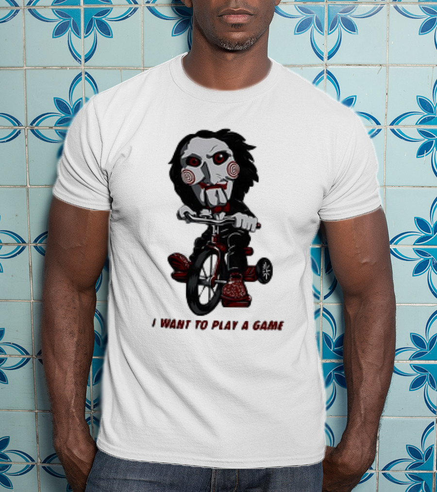 Saw Jigsaw I Want To Play A Game Tricycle Puppet Image T-Shirt