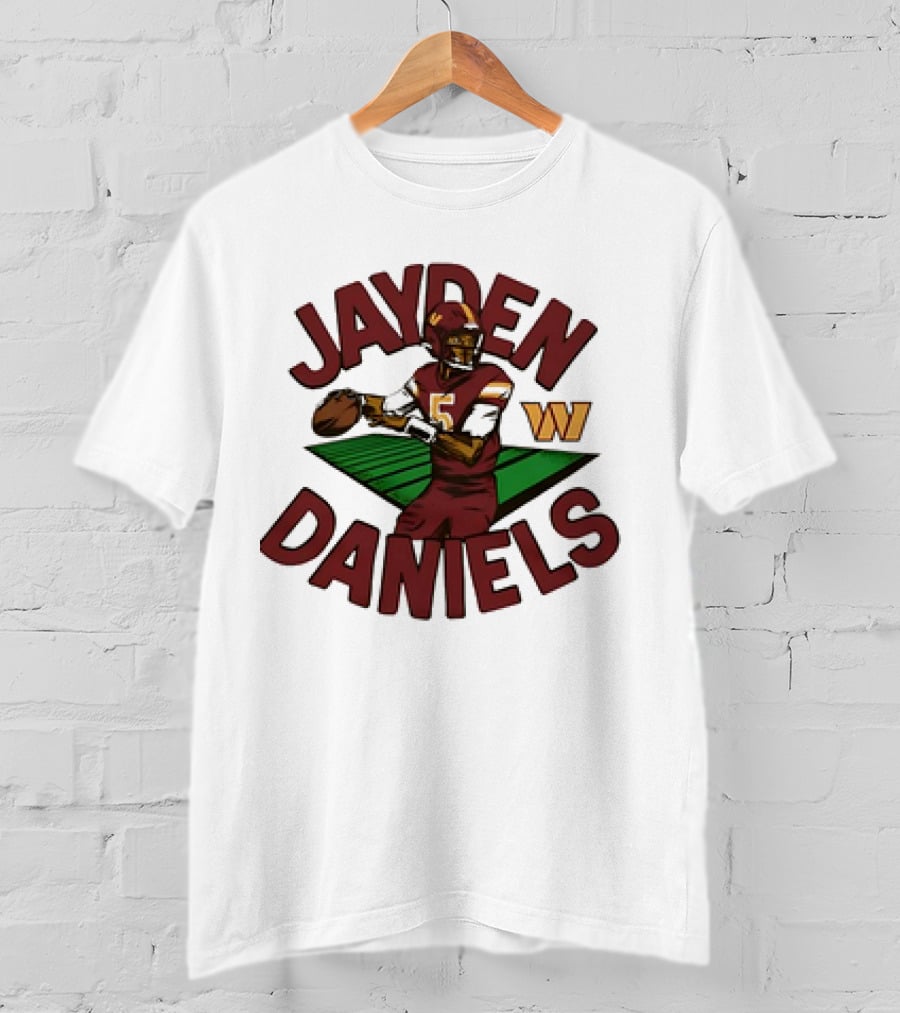 Washington Commanders Jayden Daniels Cartoon Quarterback W T-Shirt