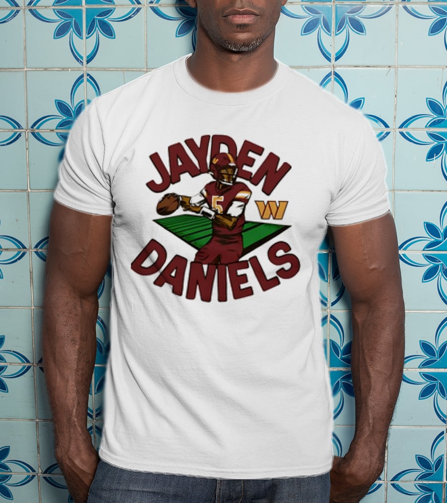 Washington Commanders Jayden Daniels Cartoon Quarterback W T-Shirt