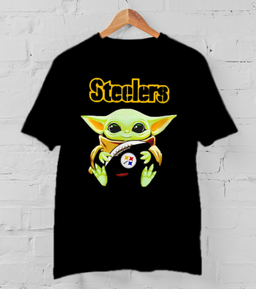 Baby Yoda Hugging Pittsburgh Steelers Football T-Shirt