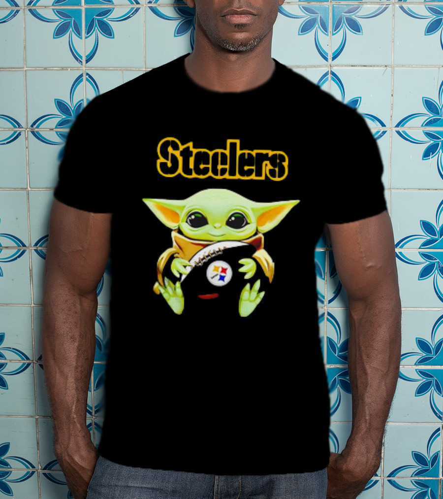 Baby Yoda Hugging Pittsburgh Steelers Football T-Shirt