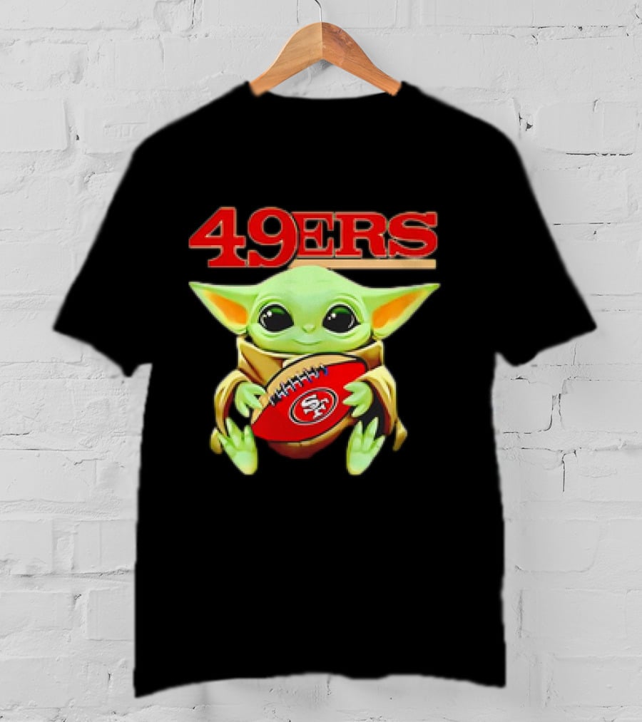 Baby Yoda Star Wars Holding San Francisco 49ers Football T-Shirt