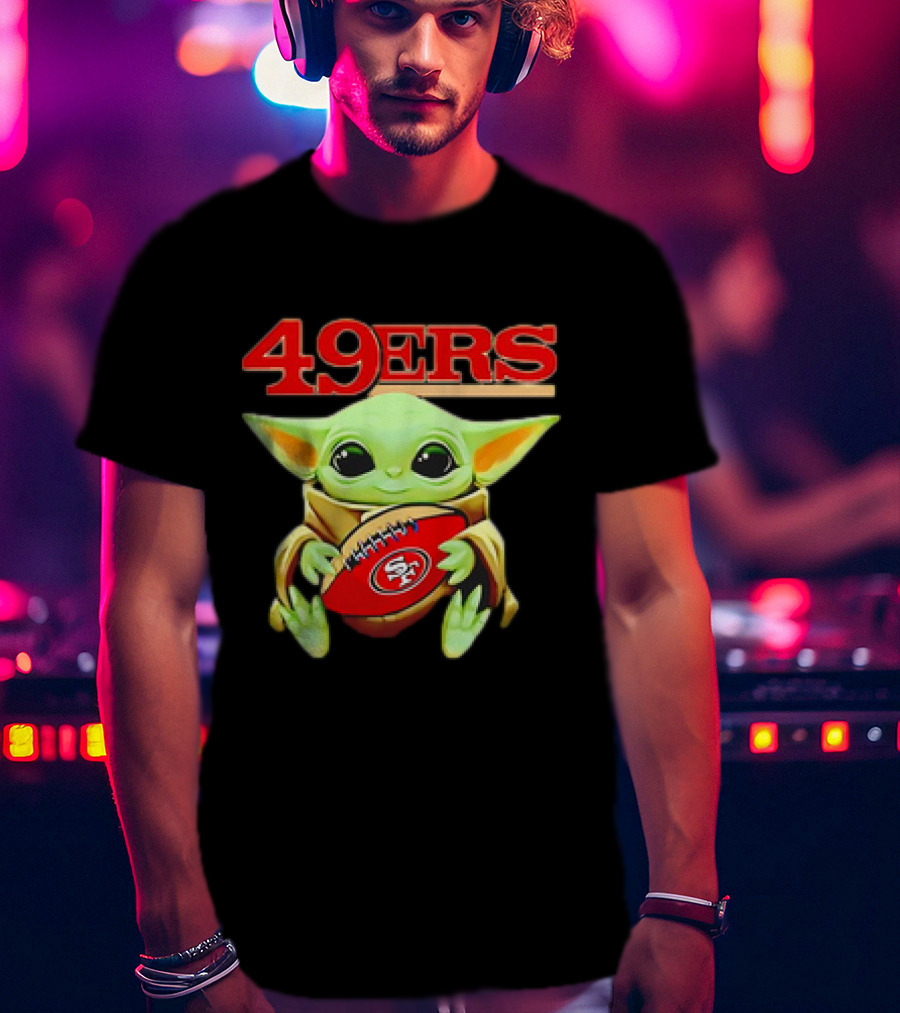 Baby Yoda Star Wars Holding San Francisco 49ers Football T-Shirt