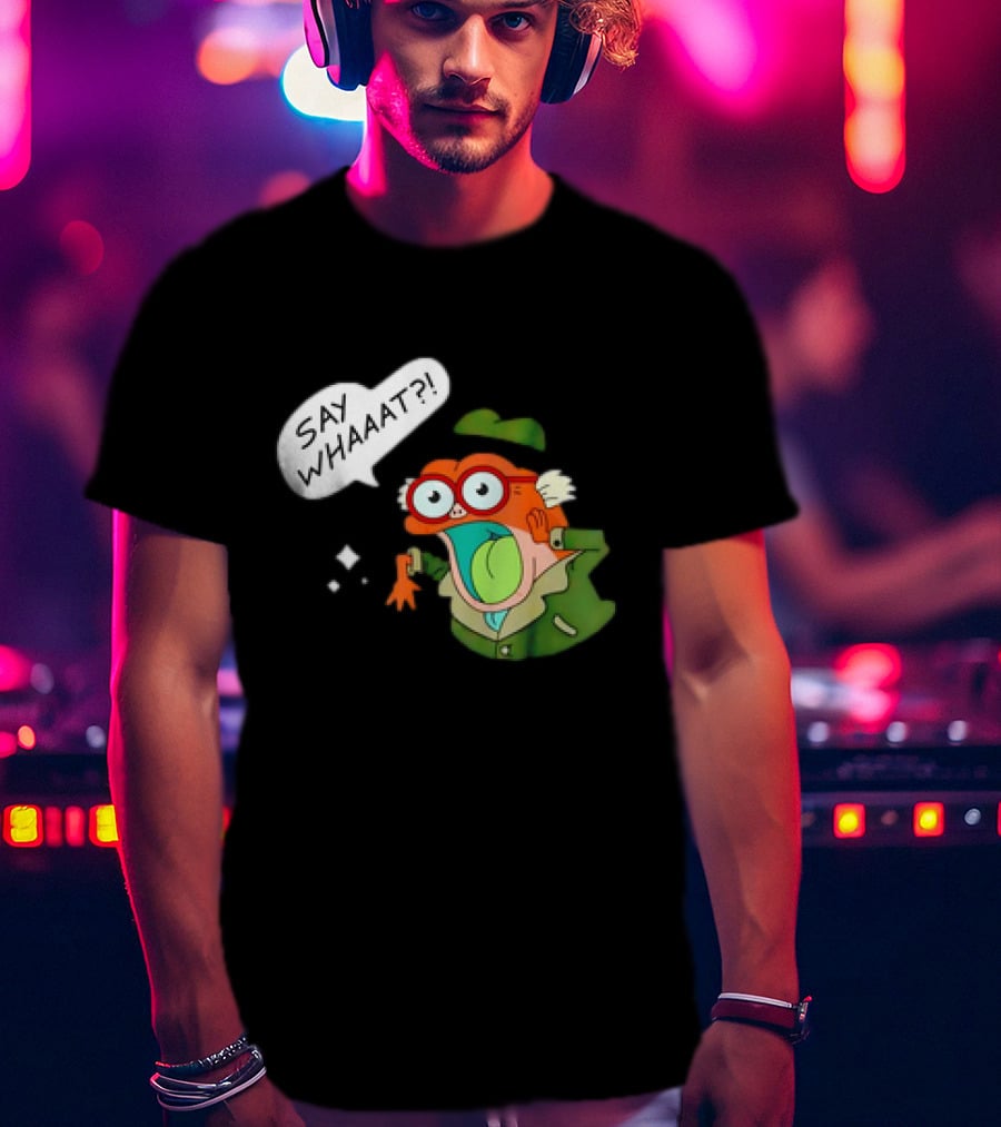 Hop Pop Plantar Amphibia Say Whaaaat Frog Cartoon Character Reaction T-Shirt