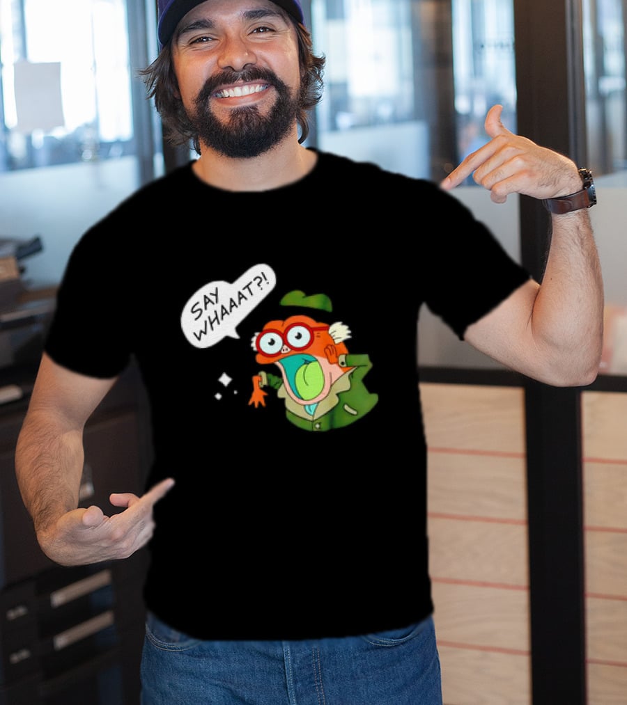 Hop Pop Plantar Amphibia Say Whaaaat Frog Cartoon Character Reaction T-Shirt