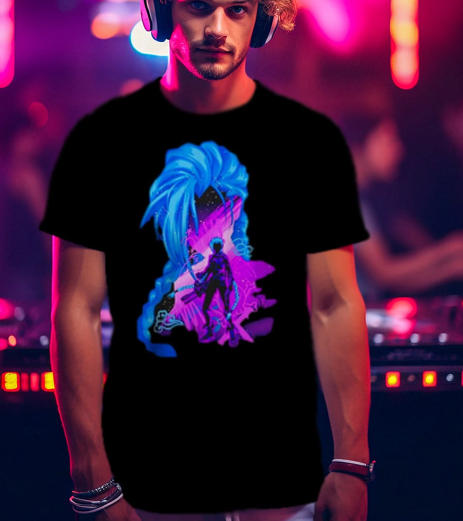 Jinx Arcane League Of Legends Iconic Silhouette With Blue Hair T-Shirt