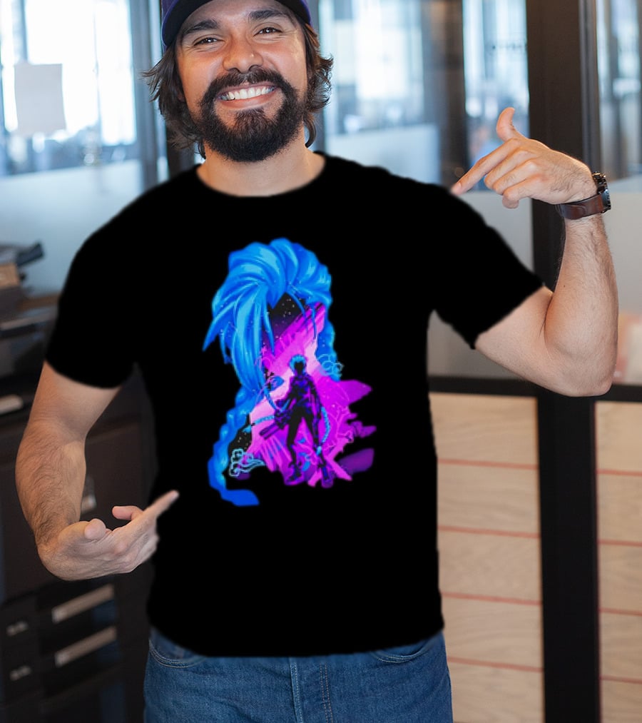 Jinx Arcane League Of Legends Iconic Silhouette With Blue Hair T-Shirt