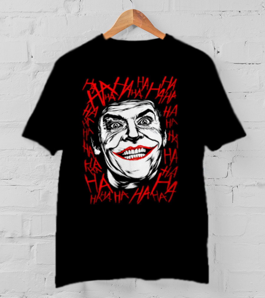 Joker Laughing Face Surrounded By Red HAHA Textured T-Shirt