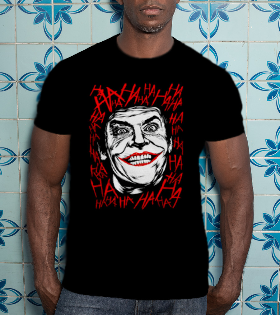 Joker Laughing Face Surrounded By Red HAHA Textured T-Shirt